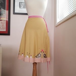 Anthropologie Yellow Pink Wrap Skirt Embroidery